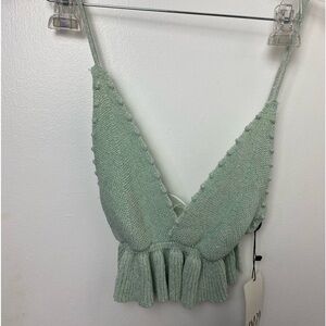 Zara, Size S, NWT, mint green with silver sparkles crochet halter top.